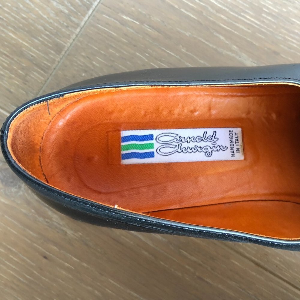Arnold Churgin Almond Toe Leather Loafers with Toe Embellishment Navy Size 9.5 - Picture 7 of 9